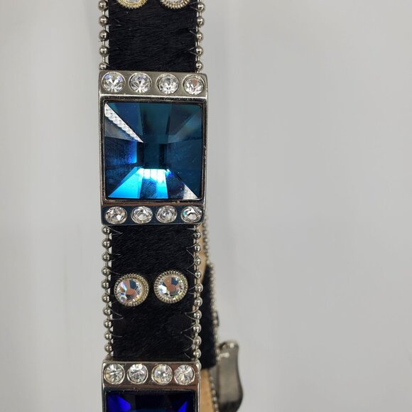 Wild Fire Black Leather Blue Square Gem Rhinestone Studded Western Belt Size XL - Picture 7 of 7